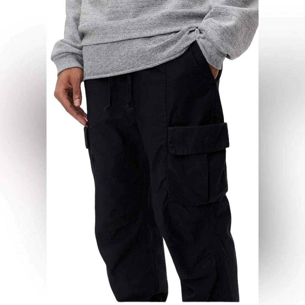 John Elliott BACK SATEEN CARGO PANTS black elastic waist size 1 small